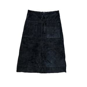 Vintage Dollhouse Suede Leather Midi Skirt Y2K 90s Black Carpenter Long Small